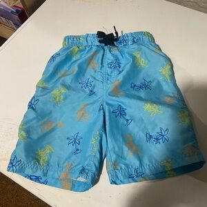 Ariella Kids Swim Trunks with Blue and Yellow Tropical Print